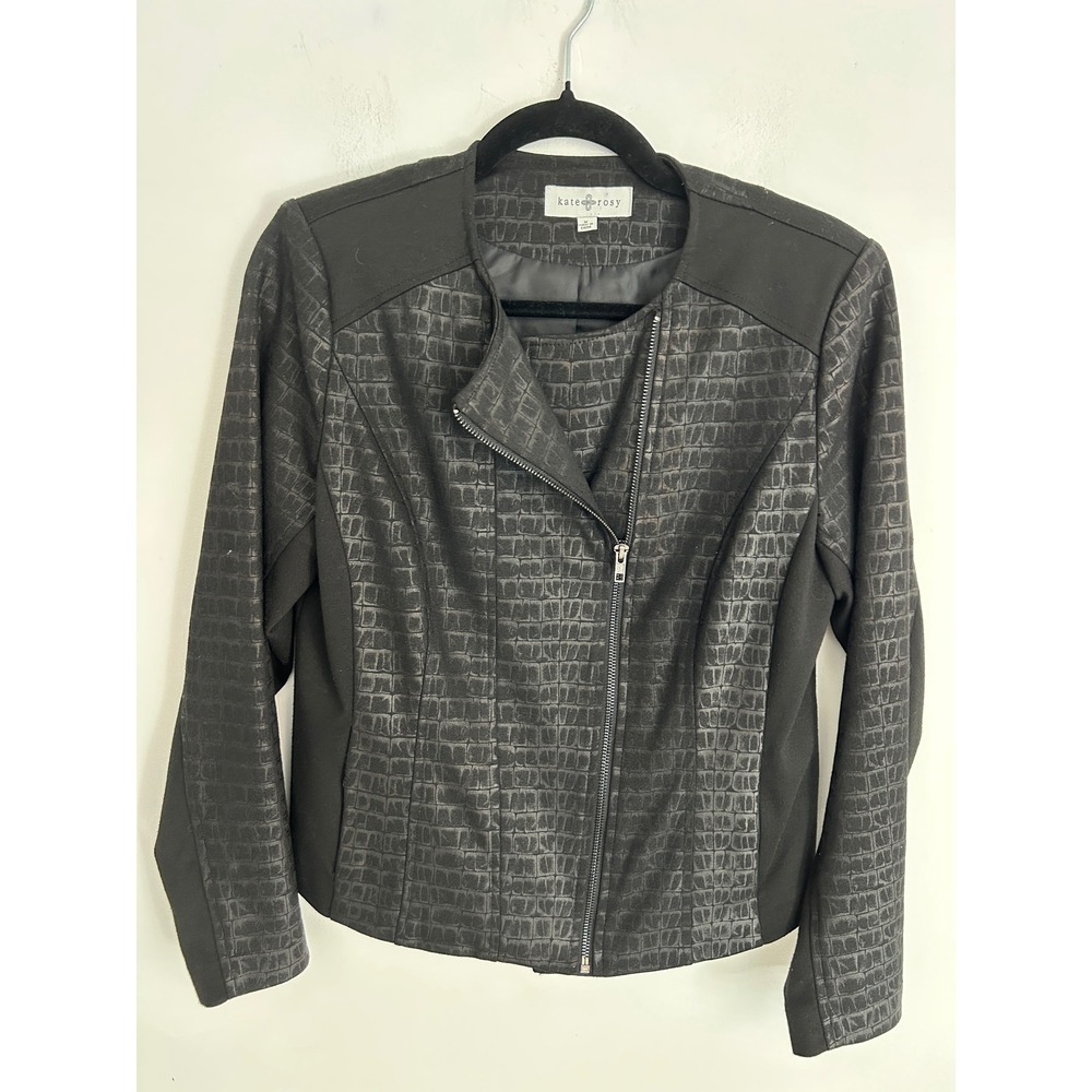 Kate & Rosy Black‎ Crocodile Embossed Moto Jacket Asymmetrical Zip Women Medium